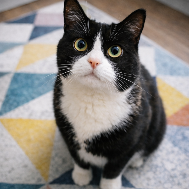 kot patrzący prosząco na opiekuna